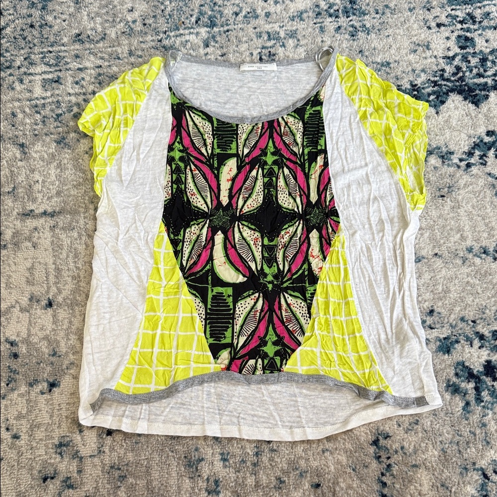 Zara Multicolor Abstract Short Sleeve Top